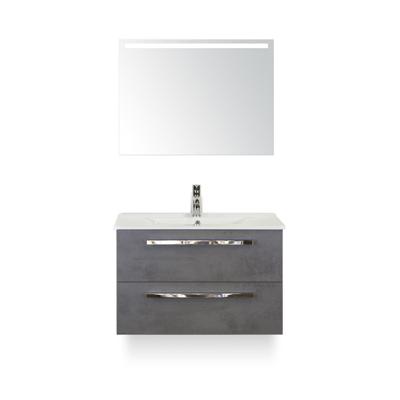 Seville Badmeubelset 80 cm - Beton Antraciet - Keramische Wastafel Wit Enjoy - met Sence Spiegel