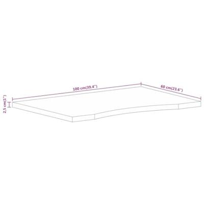 Bureaublad met ronding 100x60x2,5 cm massief ruw mangohout