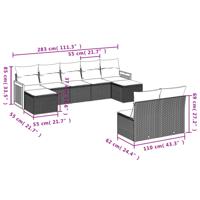 9-delige Loungeset met kussens poly rattan zwart - thumbnail