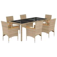 7-delige Tuinset met kussens poly rattan en glas beige - thumbnail