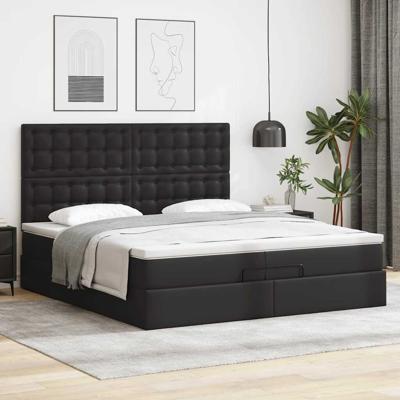 Ottoman bed met matrassen 200x200cm kunstleer zwart