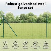 VidaXL Hek met paal groen 1,4 x 10 m staal en pvc - thumbnail