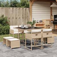 9-delige Tuinset met kussens poly rattan beige - thumbnail