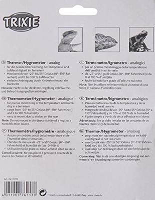 TRIXIE REPTILAND THERMOMETER / HYGROMETER ANALOOG 7,5X7,5 CM 3 ST - thumbnail