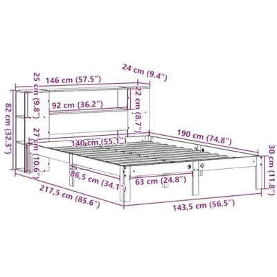 Bed met boekenkast zonder matras massief grenenhout 140x190 cm - thumbnail