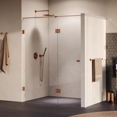 BRAUER Void Carving nisdeur 2-delig helder glas 150x200 omkeerbaar met draaideur 70 aan glas incl. glascoating PVD koper geborsteld