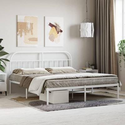 Bedframe met hoofdbord metaal wit 160x200 cm