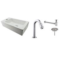 FonteinPack Rhea Mini Links Keramiek 36x18x9cm Wit (Keuze uit 18 kranen) - thumbnail