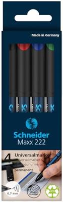 Schneider permanent marker Maxx 222, etui van 4 stuks in geassorteerde kleuren Schneider permanent marker Maxx 222, etui van 4 stuks in geassorteerde kleuren