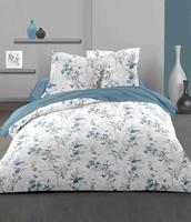 Dekbedovertrekset - HOME LINGE PASSION - POMPADOUR - 100% Katoen - 140x200 cm - Wit/Bloem - thumbnail