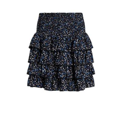 WE Fashion gebloemde rok zwart/blauw/wit