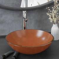 VidaXL Wastafel met kraan en pop-up afvoer gehard glas bruin - thumbnail