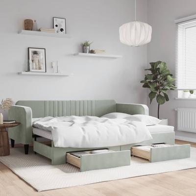 Slaapbank onderschuifbed en lades 80x200 cm fluweel lichtgrijs
