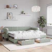 Slaapbank onderschuifbed en lades 80x200 cm fluweel lichtgrijs - thumbnail