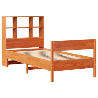 Bed met boekenkast zonder matras grenenhout wasbruin 100x200 cm