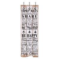Wandkapstok met 6 haken FAMILY RULES 120x40 cm - thumbnail