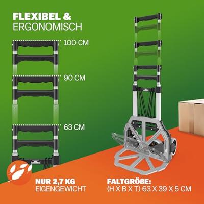 Steekwagen Zilver/Zwart aluminium 80kg in hoogte verstelbaar