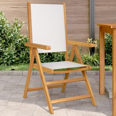 Tuinstoelen 8 st verstelbaar massief hout en stof crèmewit - thumbnail