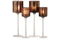 J-Line theelichthouder op boet Boom - glas - bruin - large - 2 stuks - thumbnail