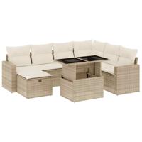 8-delige Loungeset met kussens poly rattan beige - thumbnail