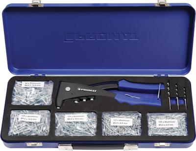 Promat/Tecwerk Blindklinknagel-assortiment | 604-delig | tang 4000813025 en klinknagels alu/staal | i.metalen koffer - 4000813048 Promat/Tecwerk Blindklinknagel-assortiment | 604-delig | tang 4000813025 en klinknagels alu/staal | i.metalen koffer - 4000813048