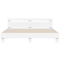 Bedframe met hoofdeinde bewerkt hout wit 200x200 cm - thumbnail