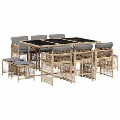 11-delige Tuinset met kussens poly rattan gemengd beige