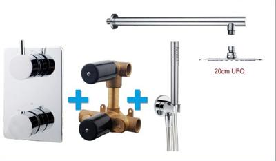Thermostatische Inbouw Regendouche Set Wiesbaden Type 115 Wandarm Ufo 20 cm Rond incl. Inbouwdeel