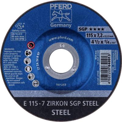PFERD TOOLS 62211737 E 115-7 ZIRKON SGP STEEL Afbraamschijf gebogen Diameter 115 mm Boordiameter 22.23 mm Staal 10 stuk(s) PFERD TOOLS 62211737 E 115-7 ZIRKON SGP STEEL Afbraamschijf gebogen Diameter 115 mm Boordiameter 22.23 mm Staal 10 stuk(s)