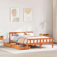 Bedframe zonder matras massief grenenhout wasbruin 160x200 cm - thumbnail