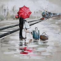 Schilderij -Handgeschilderd - Op het station - Multikleur - 100x100cm - thumbnail