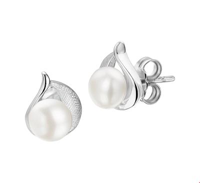 TFT Oorknoppen Gescratcht Parel Zilver Gerhodineerd Glanzend 10.5 mm x 8.5 mm