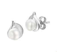 TFT Oorknoppen Gescratcht Parel Zilver Gerhodineerd Glanzend 10.5 mm x 8.5 mm - thumbnail