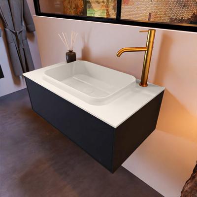 Badkamermeubelset Mondiaz Erin 80 cm met 1 Lade met RIDGE Wastafel Midden Linen met 1 kraangat Greeploos Mat Urban