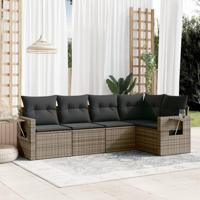 5-delige Loungeset met kussens poly rattan grijs - thumbnail