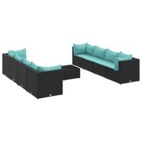 9-delige Loungeset met kussens poly rattan zwart - thumbnail