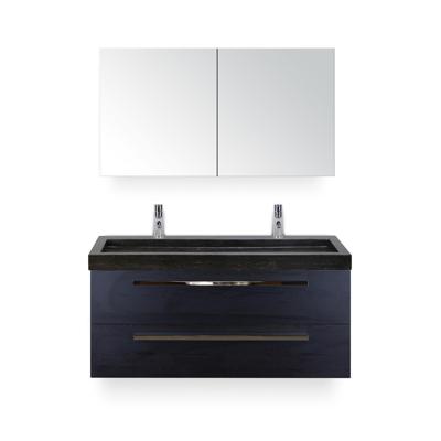 Seville Badmeubelset 120 cm - 2 laden Black Oak - Wastafel Lucca Enkel - met Spiegel - Variant 2