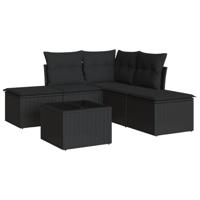 5-delige Loungeset met kussens poly rattan zwart - thumbnail