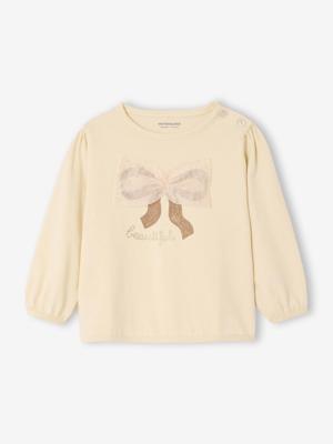 T-shirt baby met lange mouwen en tule strik vanille