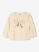 T-shirt baby met lange mouwen en tule strik vanille - thumbnail