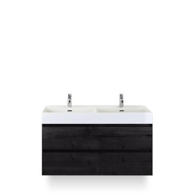Maxx XL Badmeubelset 120 cm - Black Oak - Wastafel Kube Dubbel 2 kraangaten