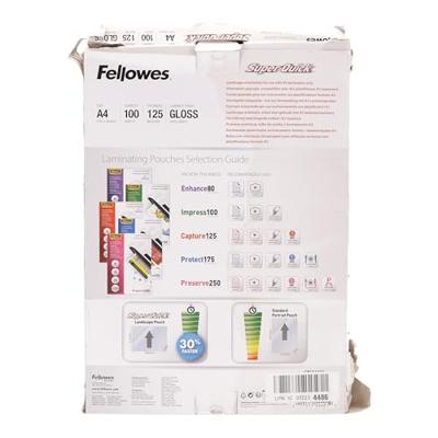 Fellowes lamineerhoes Capture125 Super Quick ft A4, 250 micron (2 x 125 micron), pak van 100 stuks Fellowes lamineerhoes Capture125 Super Quick ft A4, 250 micron (2 x 125 micron), pak van 100 stuks