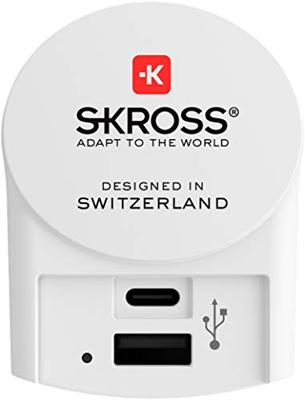 Skross Europa 1x USB + 1x USB-C Wereldstekker Wit
