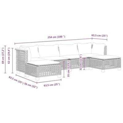 6-delige Loungeset met kussens poly rattan beige