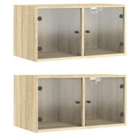 Wandkasten met glazen deuren 2 st 68,5x37x35 cm sonoma eiken - thumbnail