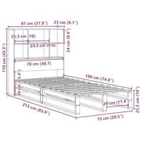 Bed met boekenkast zonder matras massief hout wasbruin 75x190cm - thumbnail