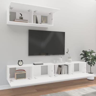 3-delige Tv-meubelset bewerkt hout wit - thumbnail