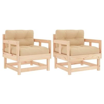 Tuinstoelen 2 st met kussens massief grenenhout
