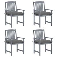 Tuinstoelen 4 st met kussens massief acaciahout grijs - thumbnail