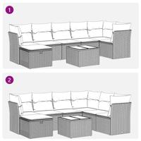 7-delige Loungeset met kussens poly rattan zwart - thumbnail